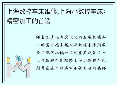 上海数控车床维修,上海小数控车床：精密加工的首选